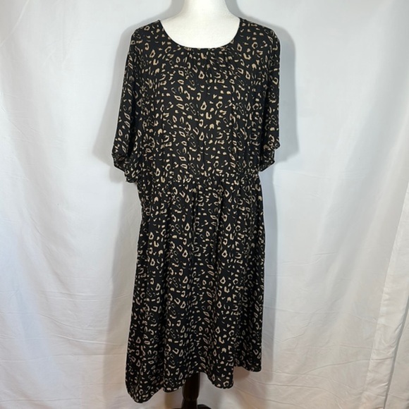 Simons Black & Tan Animal Print Chiffon Dress - Picture 1 of 11